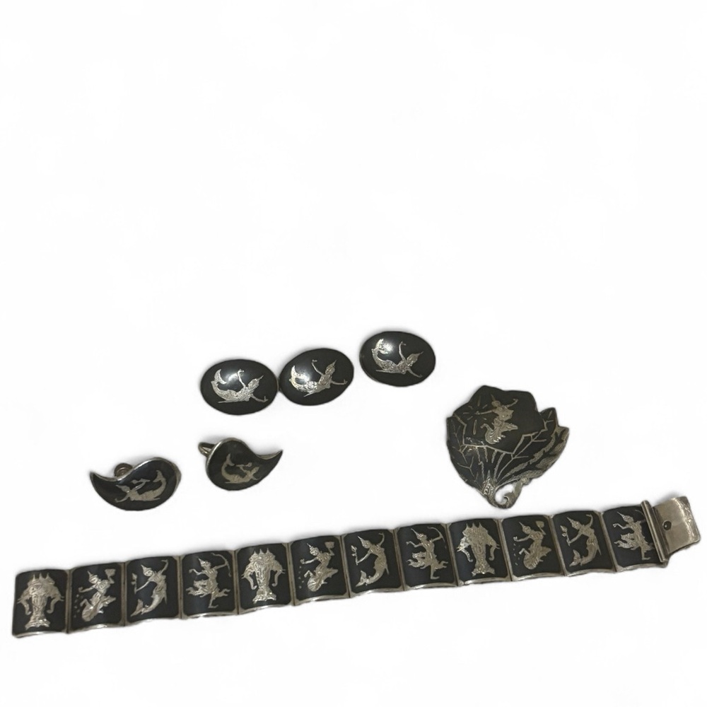 Vintage Siam Sterling Niello 6-Piece Jewelry Set